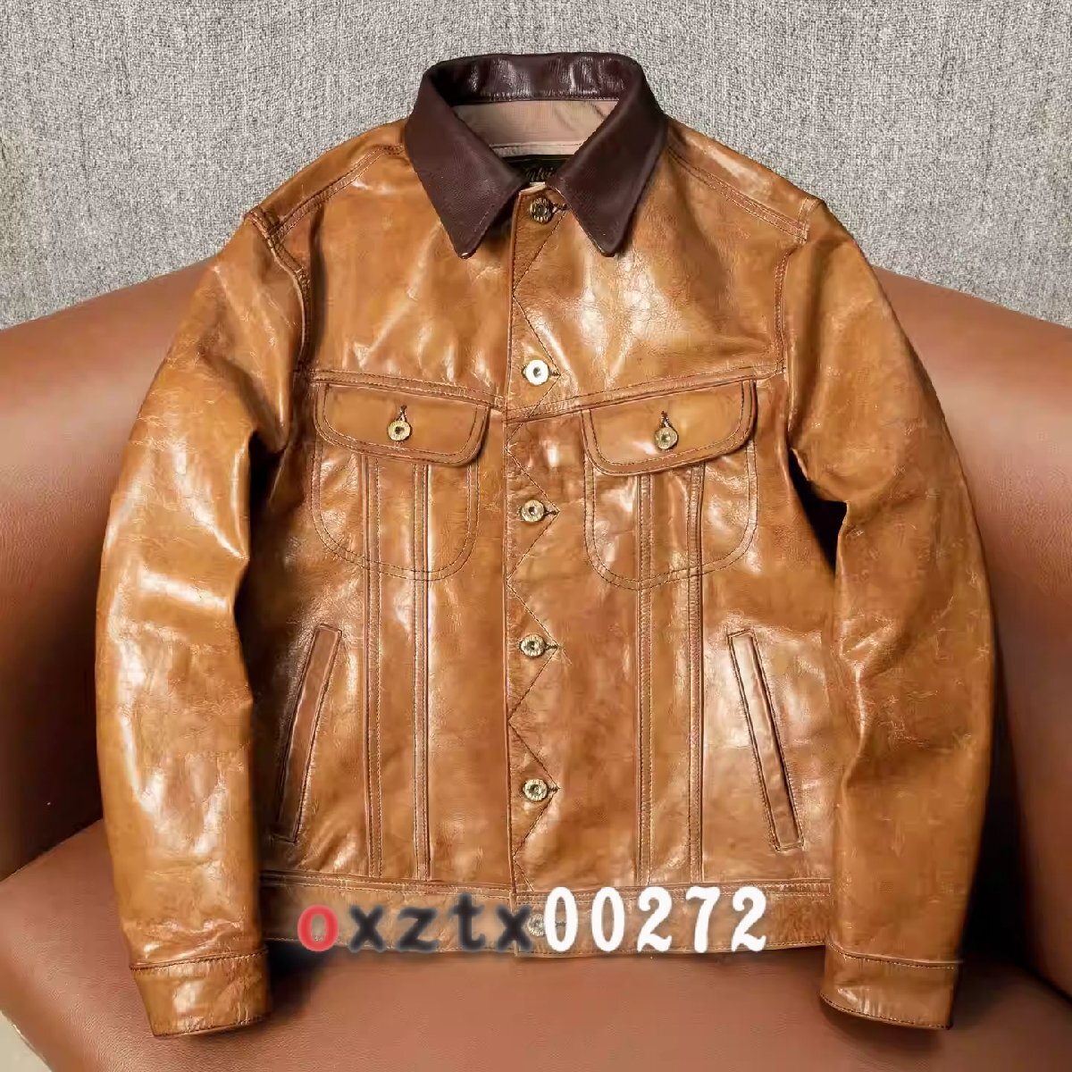トップレイヤー山羊革本革ジャケット メンズラペルショート丈デニム本革ジャケット 大きめサイズアウター拍卖