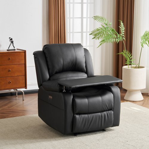 リクライニングチェア テーブル付き リクライニングソファ 1人掛け 電動 リクライニング ファブリック オットマン一体型 【ブラック】拍卖