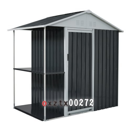 【収納ラック付き】物置 屋外 スチール 倉庫 戸外収納庫 W193*D130*H189cm 物置き おしゃれ 大型 収納庫 防さび ベランダ 【ブラック】拍卖