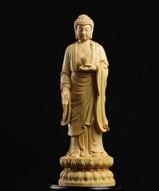 黄楊木彫刻実木如来木彫置物21 cm拍卖