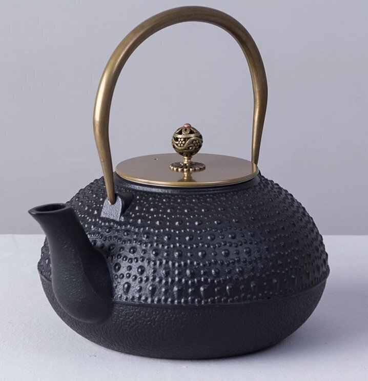 老鉄瓶 提梁壺★新品 茶道具 銅製蓋 銅製取っ手 対応 鉄やかん 鉄分補給 鉄びん★1.8L拍卖