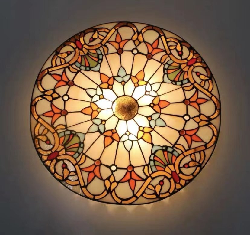 強力推薦★美品★ ステンドグラス ペンダントライト 豪華天井照明ステンドグラスランプ ガラス 工芸品拍卖