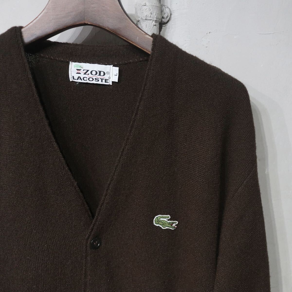 【即決】I ZOD LACOSTE アイゾッド ラコステ カーディガン アクリルニット セーター ブラウン 茶色 L拍卖