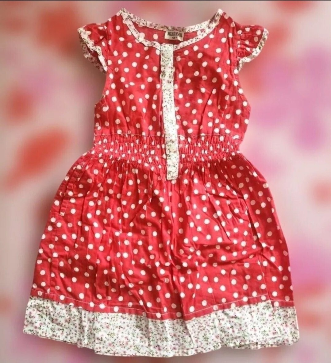 美品 MIALY MAIL ドット柄ワンピース レッド 130 水玉模様拍卖