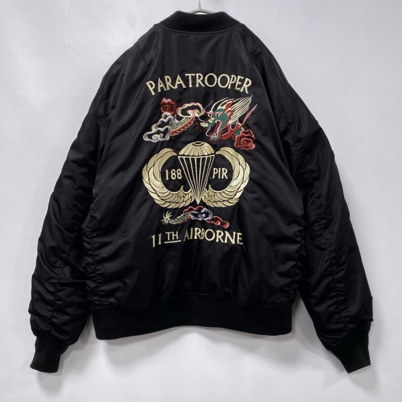 HOUSTON/ヒューストン/EMBROIDERY MA-1/両面刺繍×ワッペン/フライトジャケット/XXLサイズ/龍/PARATROOPER AIRBORNE/中綿入り拍卖