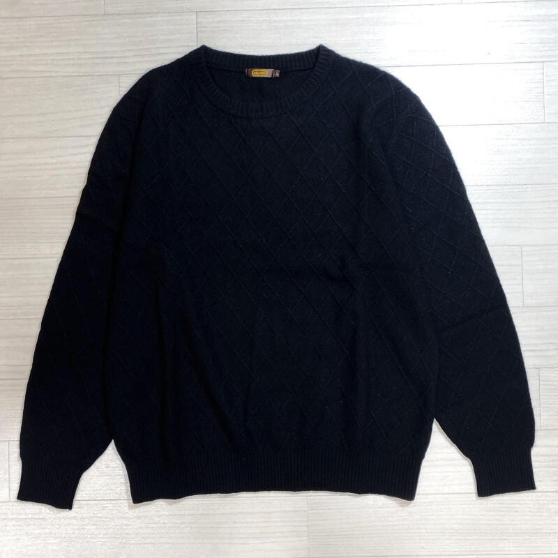 ARAMIS/アラミス/カシミヤ100%/クルーネック/ダイヤ編みニットセーター/Lサイズ/ブラック/格子柄/カシミア/ゆったりシルエット拍卖