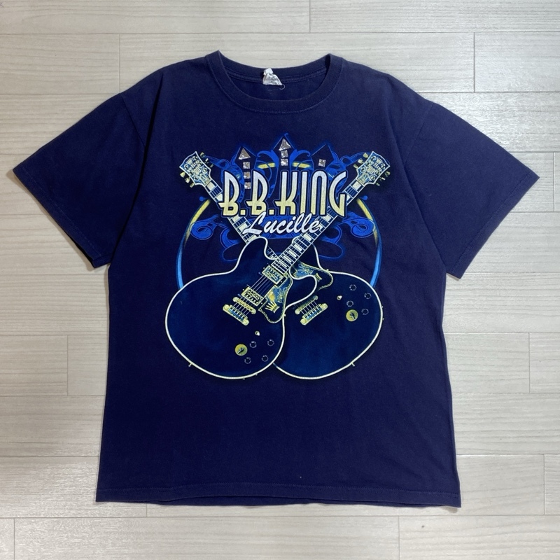 anvil/アンビル/90s/バータグ/B.B.KING/ S/S T-SHIRT/BBキング/半袖Tシャツ/ビンテージ/両面プリント/ナス紺/Lucille/ルシール拍卖