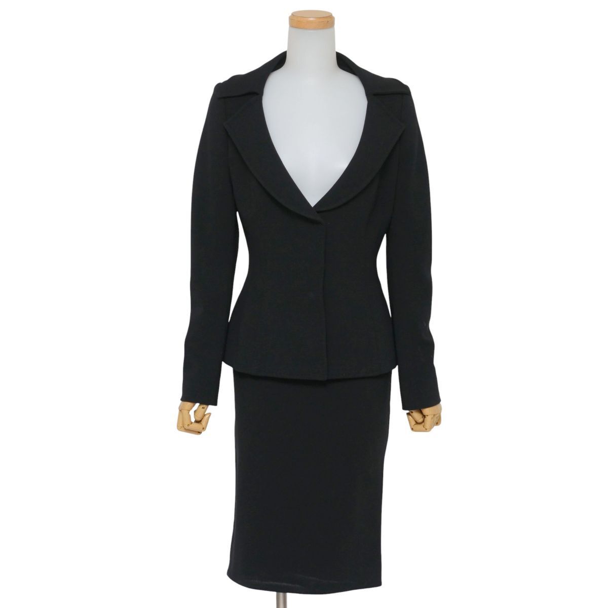 SGS3681☆ドルチェ&ガッバーナ DOLCE&GABBANA スーツ セットアップ テーラードジャケット+タイトスカート 裏レオパード柄 黒 サイズ40拍卖