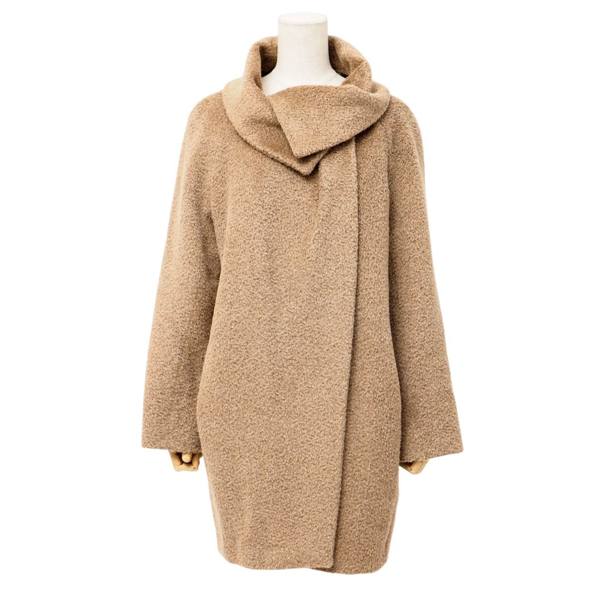 TJ3115☆マックスマーラステュディオ Max Mara STUDIO シャギーコート ハーフコート アルパカウール ブラウン サイズ38拍卖