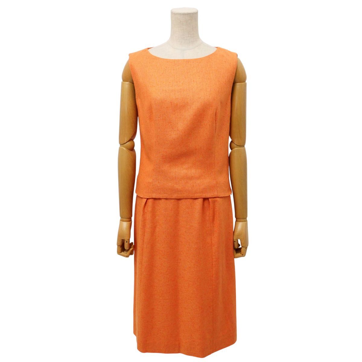MI2639☆ロエベ LOEWE セットアップ アンサンブル シルクカシミヤ ノースリーブトップス+台形スカート オレンジ サイズ40拍卖