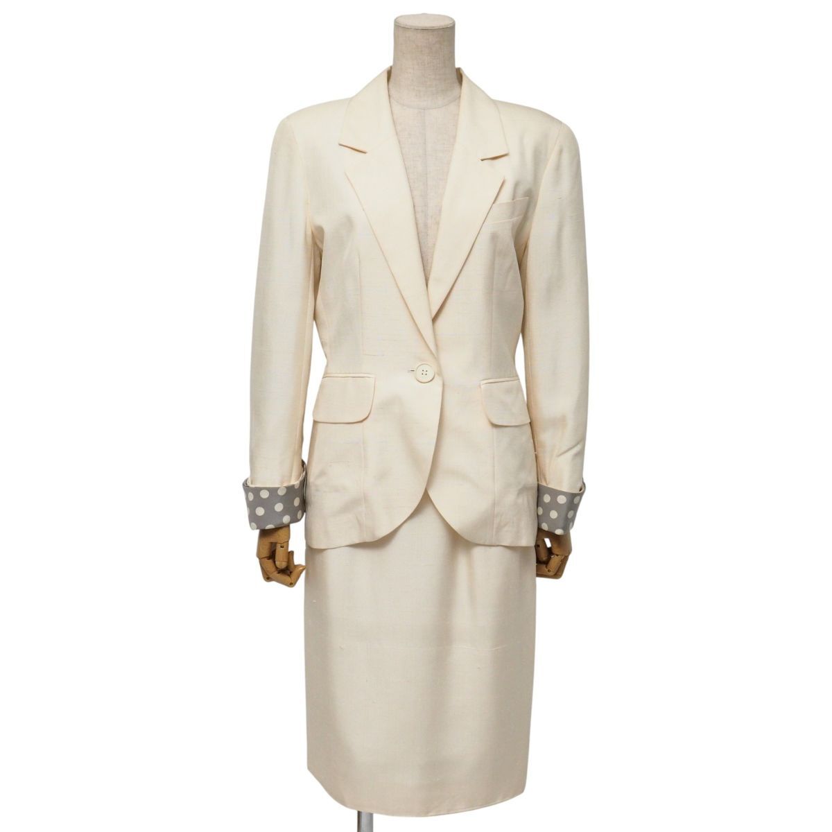 MI2318☆クリスチャンディオール プレタポルテ Christian Dior セットアップ スーツ シルク テーラードジャケット+スカート アイボリー 9拍卖