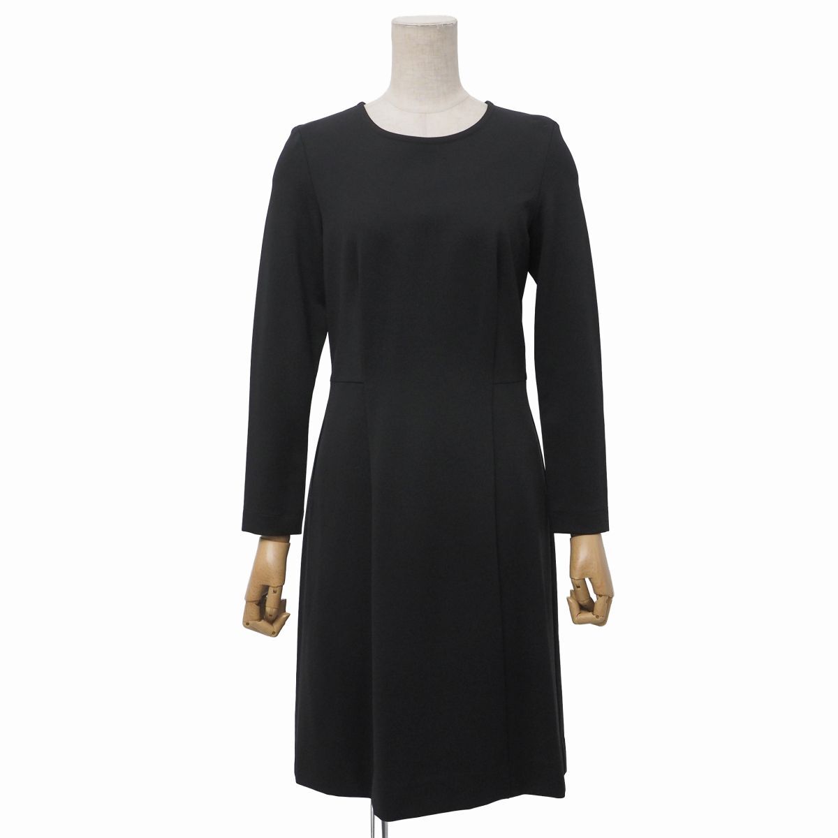 MI3916☆セオリーリュクス theory luxe タックワンピース フレアワンピース ミニ丈 長袖 ストレッチ レーヨン混 ブラック サイズ38拍卖