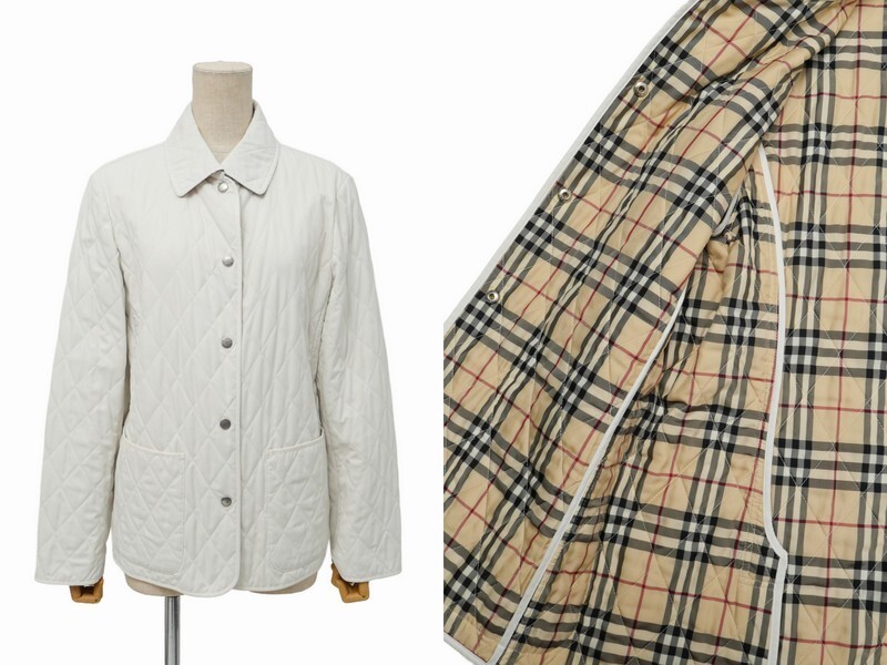 TJ7282〇バーバリー BURBERRY LONDON*キルティングジャケット*中わた*裏ノバチェック柄*ショートコート*サイズ40*ホワイト系拍卖
