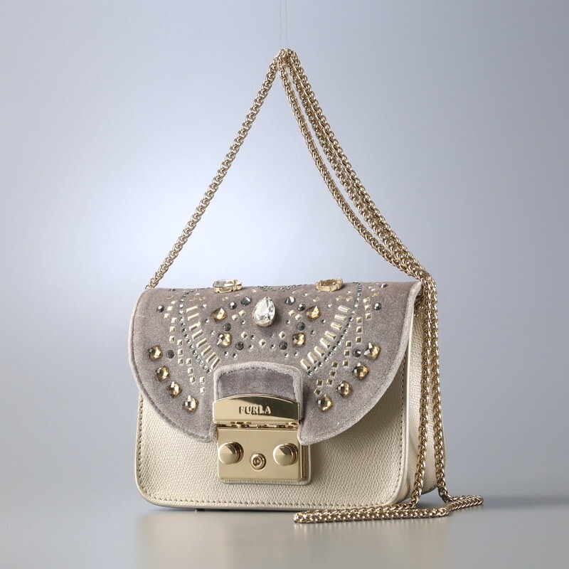 MI2566*イタリア製 FURLA フルラ メトロポリス METROPOLIS ベルベットフラップ ビジュー装飾 チェーンショルダーバッグ ポシェット 鞄拍卖