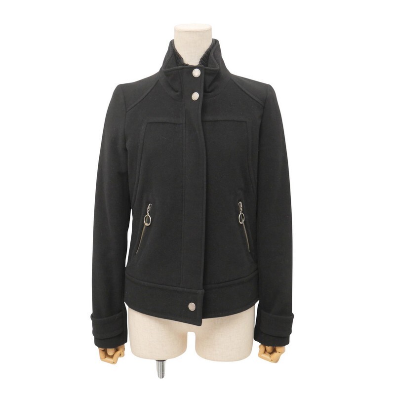 MI2677=バーバリーブルーレーベル/BURBERRY*襟リブニット*ウール/アンゴラ/カシミヤ*ジップアップジャケット*サイズ*38*ネイビー系拍卖