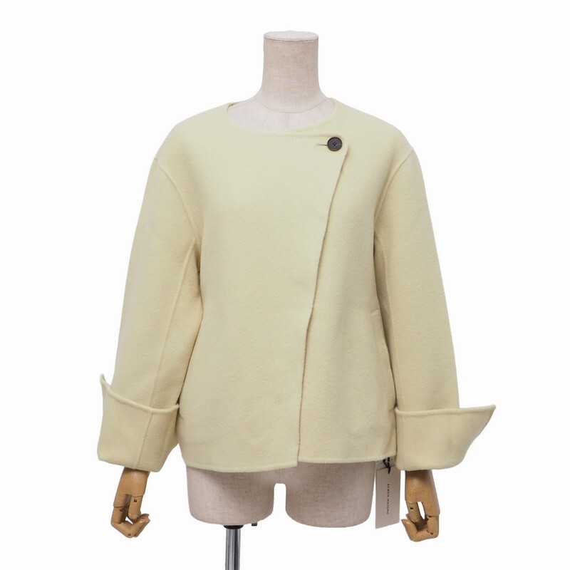 MH9334★未使用/定価4.7万円 イウエン マトフ ユアイテッドアローズ ウール ダブルフェイス ショート丈 リバーコート ジャケット ライム 36拍卖
