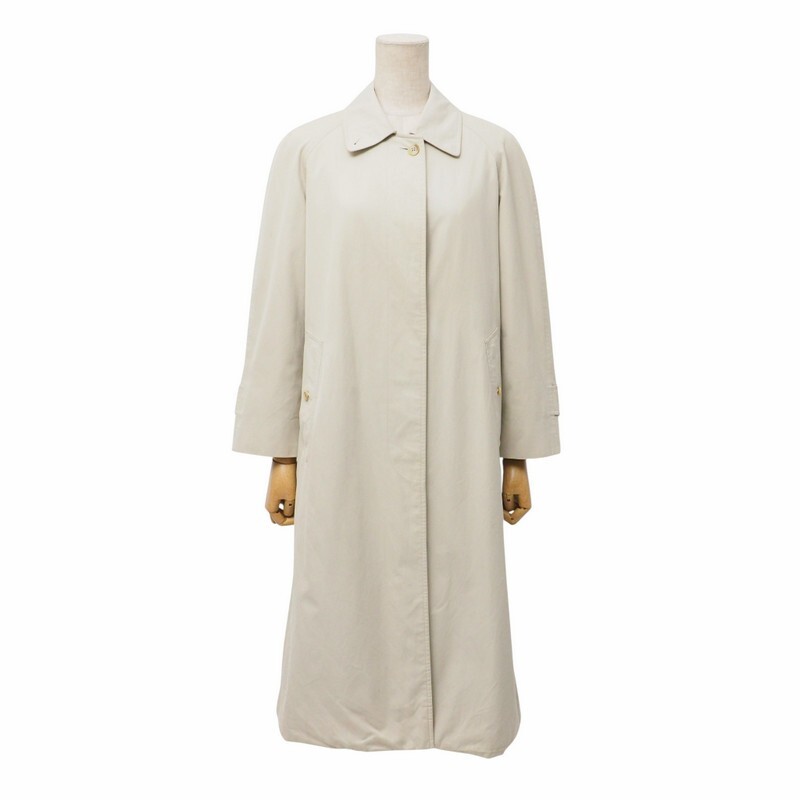 TJ5594〇バーバリー BURBERRYS*ステンカラーコート*裏ノバチェック柄*ロングコート*M相当*アイボリー系拍卖