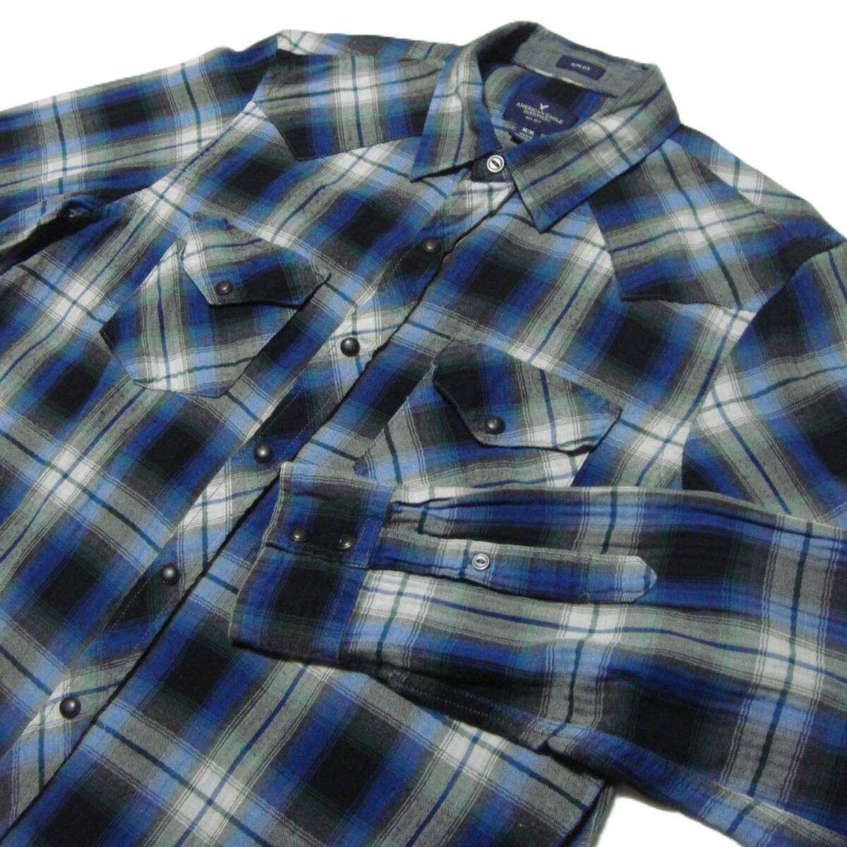 【 ビエラ地 シャドーチェック 】アメリカンイーグル / AMERICAN EAGLE ■ロゴ 刺繍 ウエスタンシャツ L■アメリカ USA古着 o11■送料185拍卖