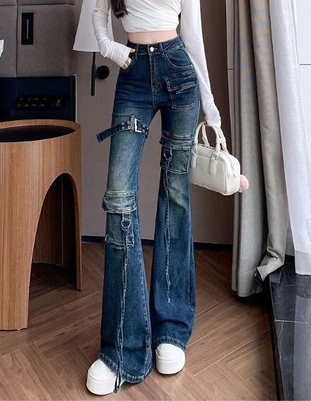 Gパン ジーパン ジーンズ ハイウエスト 切り替え スリム 着痩せ デニム M ブルー拍卖