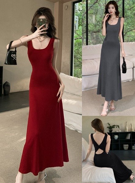 ロングワンピース ノースリーブワンピース 袖なし セクシー フリル シンプル パーティー キャバクラ ドレス レディース S グレー拍卖