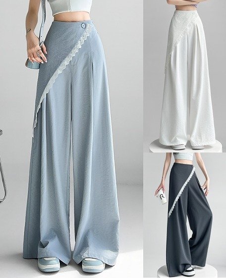 ロングパンツ ワイドパンツ ストレートパンツ レース シンプル カジュアル レディース XL ホワイト拍卖