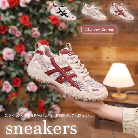 スタイルアップ スポーツサンダル 通気性 スニーカー 軽量 メッシュ カジュアル 23.5cm(37) レッド拍卖