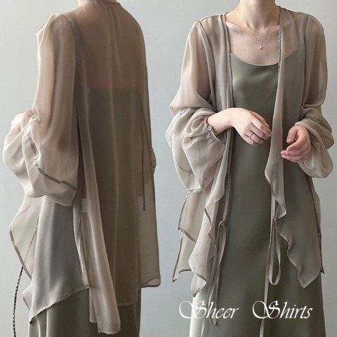 カーディガン 長袖 ボレロ 冷感 シアー 透け感 アウター 無地 ひんやり 薄手 羽織 大きめ(2XL) ブラック拍卖