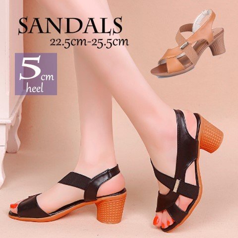 レディース サンダル スタイルアップ オープントゥ 厚底 美脚 脚長 カーキ 黒 5cm 23.5cm(37) カーキ拍卖