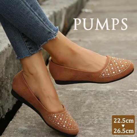 レディース スリッポン フラット パンプス 靴 シューズ 黒 歩きやすい 疲れにくい ラインストーン 23.0cm(36) 黒拍卖