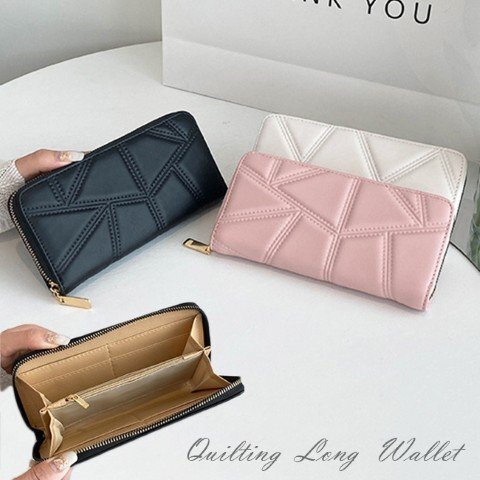 長財布 ウォレット カードケース キルティング カード収納 スリム 収納力 黒 ピンク ワンサイズ 黒拍卖