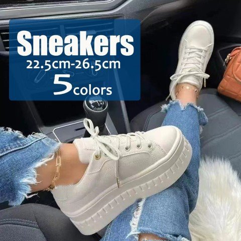 レディース スニーカー 紐靴 シューズ 厚底 スタイルアップ 弾力 ローカット 黒 脚長 26.0cm(42) ローズレッド拍卖