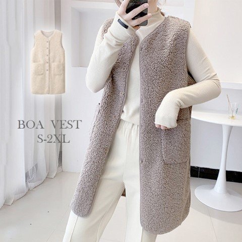 ファーベスト アウター 重ね着 羽織 ノースリーブ ロングベスト 防寒 ムートン調 かわいい XL ブラウン拍卖