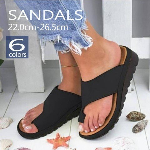 トングサンダル レディース サンダル 軽量 オープントゥ 通気性 外反母趾 22.5cm(35) 黒拍卖