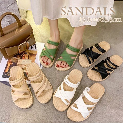 レディース サンダル フラット ストラップサンダル 黒 グリーン 軽い 軽量 ホワイト 可愛い 24.0cm(38) ホワイト拍卖