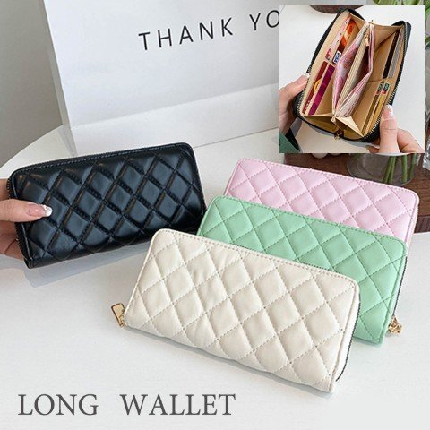 長財布 ウォレット カードケース キルティング カード収納 スリム 収納力 黒 ピンク ワンサイズ 黒拍卖