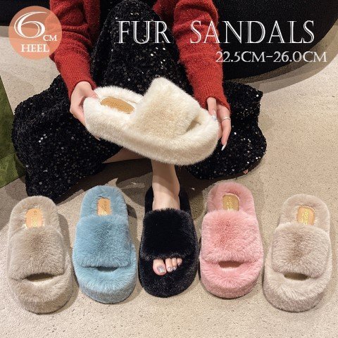 レディース ファーサンダル ファー スリッパ サンダル ルームシューズ 室内 24.5cm(39) ピンク拍卖