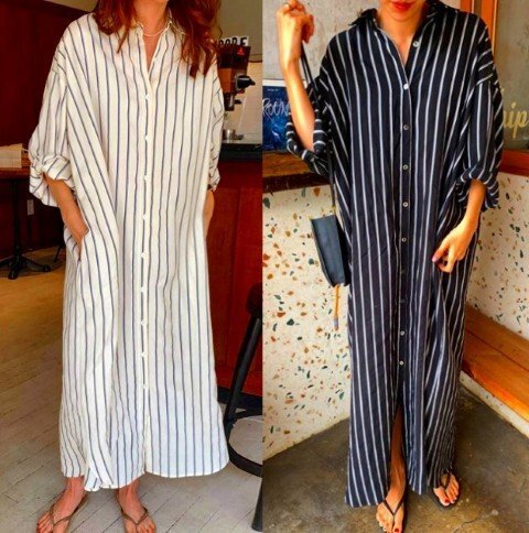 ワンピース フリル 切り替え バイカラー 体型カバー 着痩せ ストライプ柄 2L オフホワイト拍卖