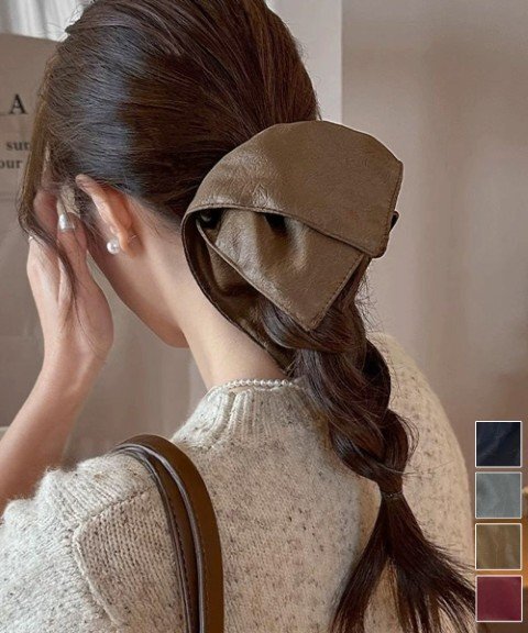 フェイクレザーシュシュ レトロ ヘアゴム ワンサイズ ブラウン拍卖
