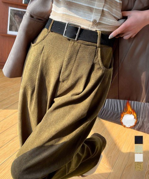 コーデュロイパンツ ロングパンツ 暖かい 防寒 シンプル カジュアル レディース L ブラック(裏起毛あり)拍卖