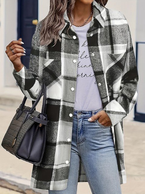 トップス シャツ 長袖 アウター 羽織 チェック柄 ギンガムチェック シンプル カジュアル レディース XS ブラック拍卖