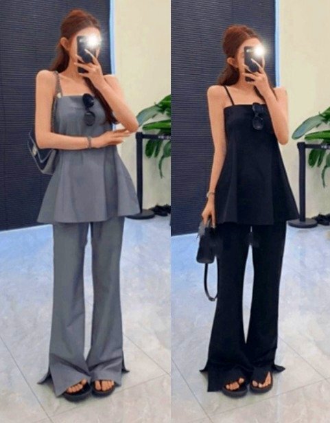 上下セット 2点セット フリル 切り替え スリム 着痩せ カジュアル フリー グレー拍卖