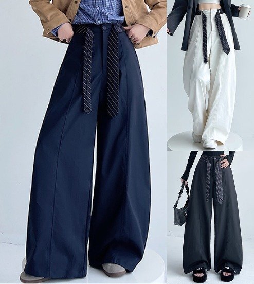 ワイド バギーパンツ 切り替え 体型カバー 着痩せ S ダークブルー拍卖
