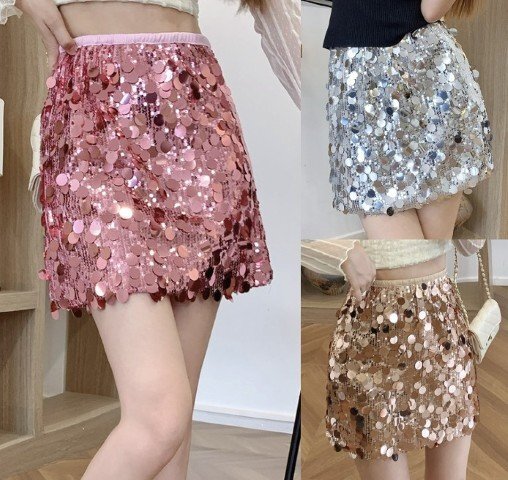 スカート 切り替え スリム 着痩せ スパンコール シンプル フリー 色品番1拍卖