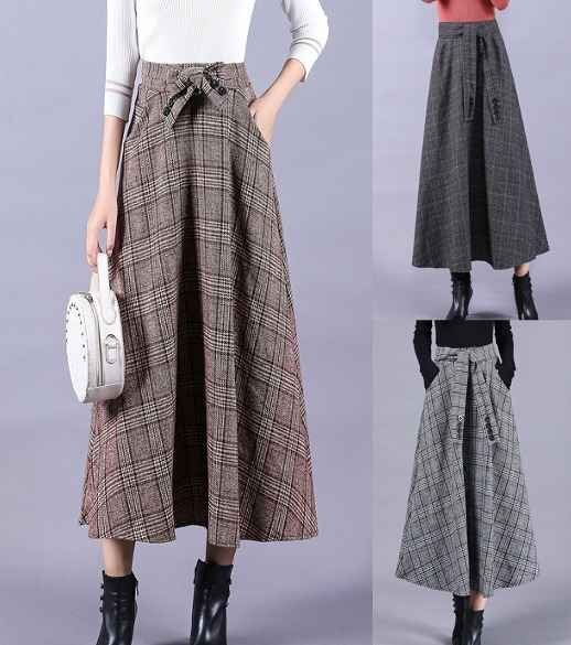 全3色 スカート フリル ハイウエスト バイカラー 体型カバー 着痩せ チェック柄 【大きいサイズあり】 S キャメル拍卖