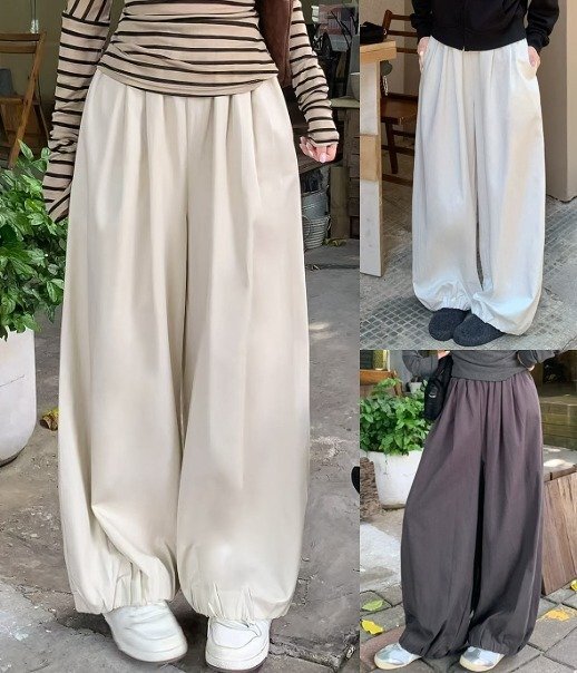 ワイド バギーパンツ ハイウエスト 切り替え 体型カバー M ブラック拍卖