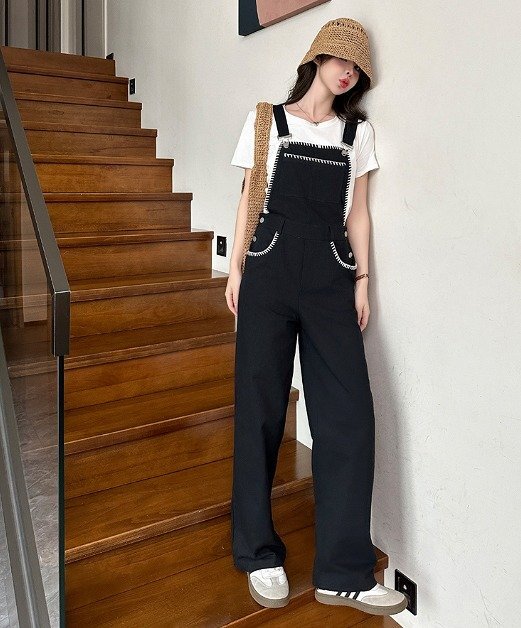 オールインワン サロペット オーバーオール ノースリーブ 袖なし シンプル カジュアル レディース L ブラック拍卖