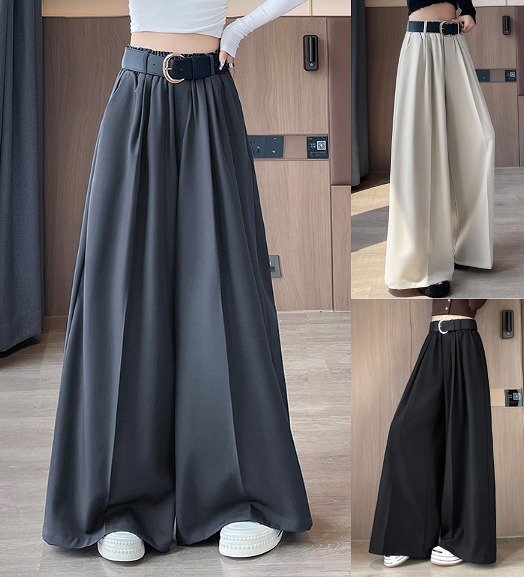 ワイド バギーパンツ ハイウエスト 切り替え 体型カバー 着痩せ L グレー拍卖