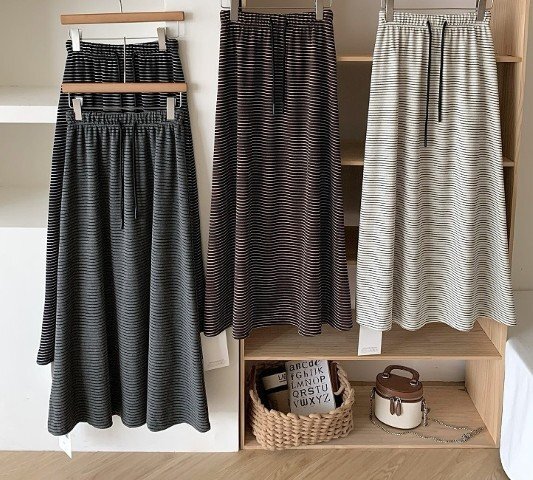 スカート フリル 切り替え バイカラー 体型カバー 着痩せ カジュアル フリー ブラウン拍卖