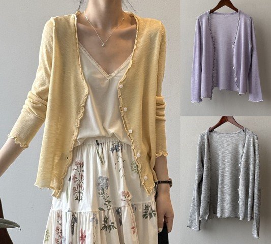 トップス カーディガン 羽織 長袖 薄手 日よけ 冷房対策 シンプル カジュアル フェミニン レディース フリー イエロー拍卖