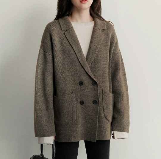 ニットカーディガン 長袖アウター 羽織 ジャケット シンプル カジュアル 秋冬拍卖